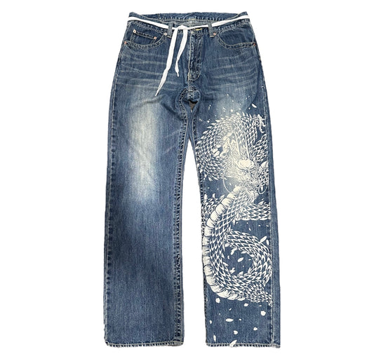 Japanese Brand Dragon Print Denim